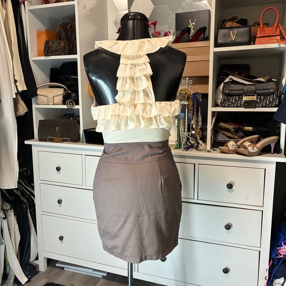 Cream and Brown Ruffled Dress - Picture 6 of 6